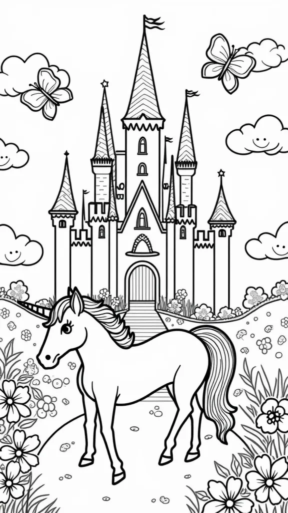 unicorn castle coloring pages